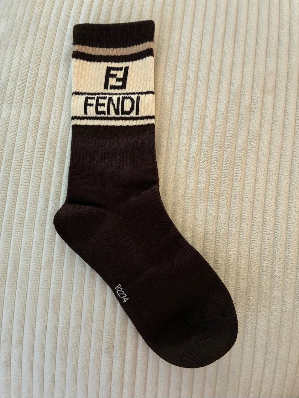 Fendi Brown and Cream Logo Crew Socks
